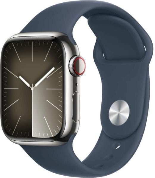 Смарт-годинники Apple Watch Series 9 GPS + Cellular 41mm Silver S. Steel Case w. Storm Blue Sport Band - S/M (MRJ23) фото 1